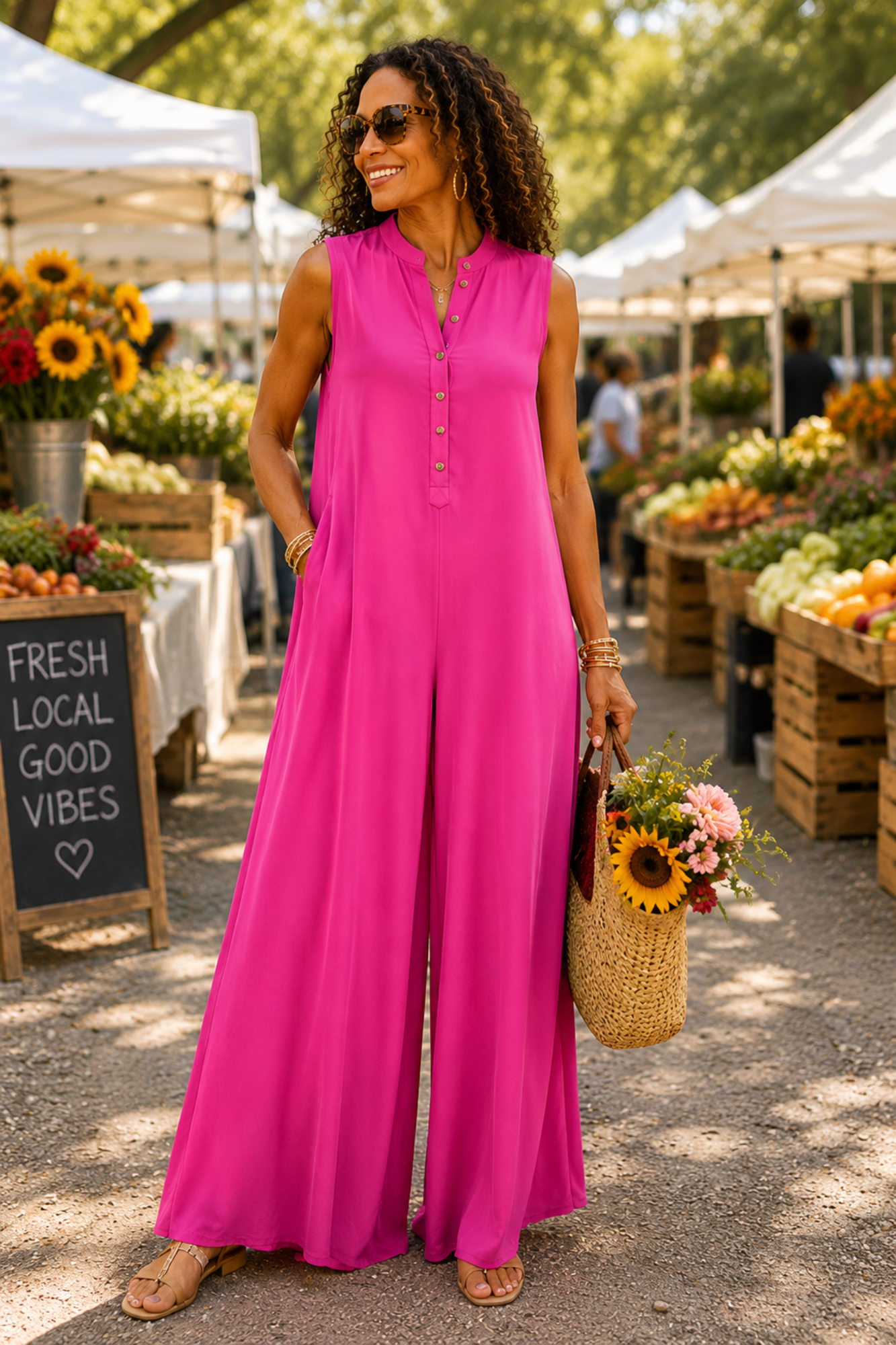 Radiant Pink Wide - Leg Jumpsuit - Adorned Rebel