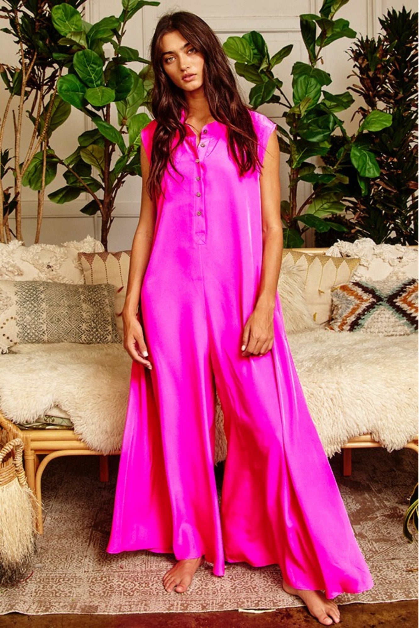 Radiant Pink Wide - Leg Jumpsuit - Adorned Rebel