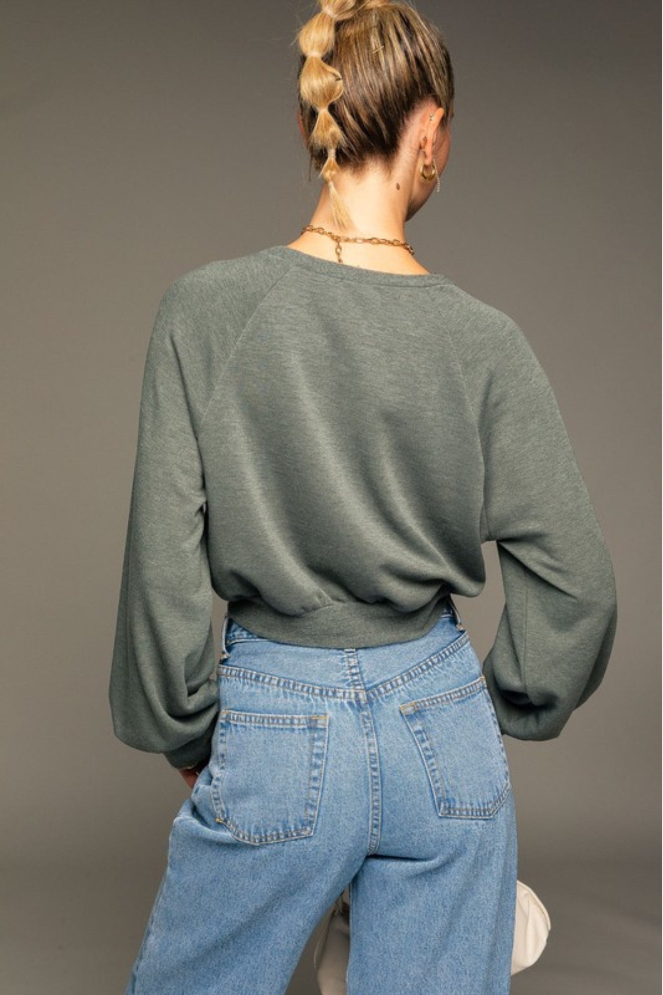 Raglan Long Sleeve Cropped Pullover - Adorned Rebel