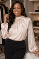 Satin Mock Neck Long Sleeve Top - Adorned Rebel