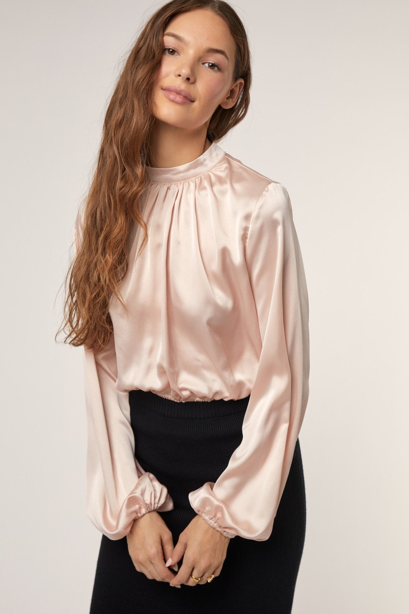 Satin Mock Neck Long Sleeve Top - Adorned Rebel