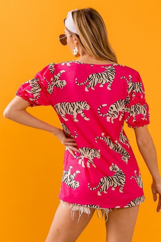 Vibrant Pink Tiger Tee - Adorned Rebel