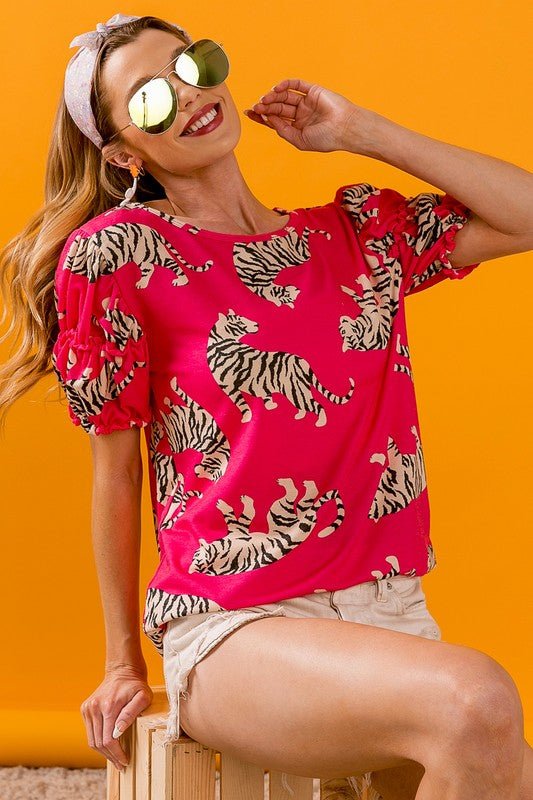 Vibrant Pink Tiger Tee - Adorned Rebel