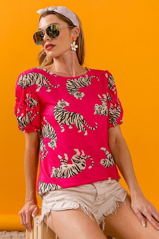 Vibrant Pink Tiger Tee - Adorned Rebel