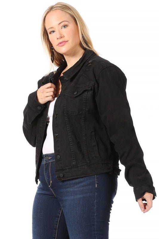 Classic Black Distressed Denim Jacket
