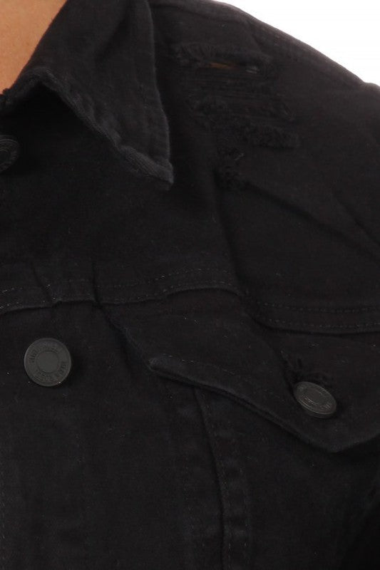 Classic Black Distressed Denim Jacket