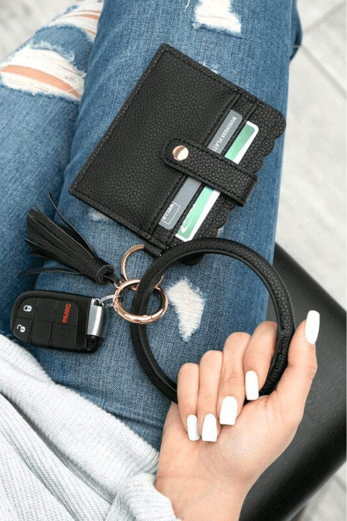Black Key Ring Wallet Wristlet - Two Elevens Boutique