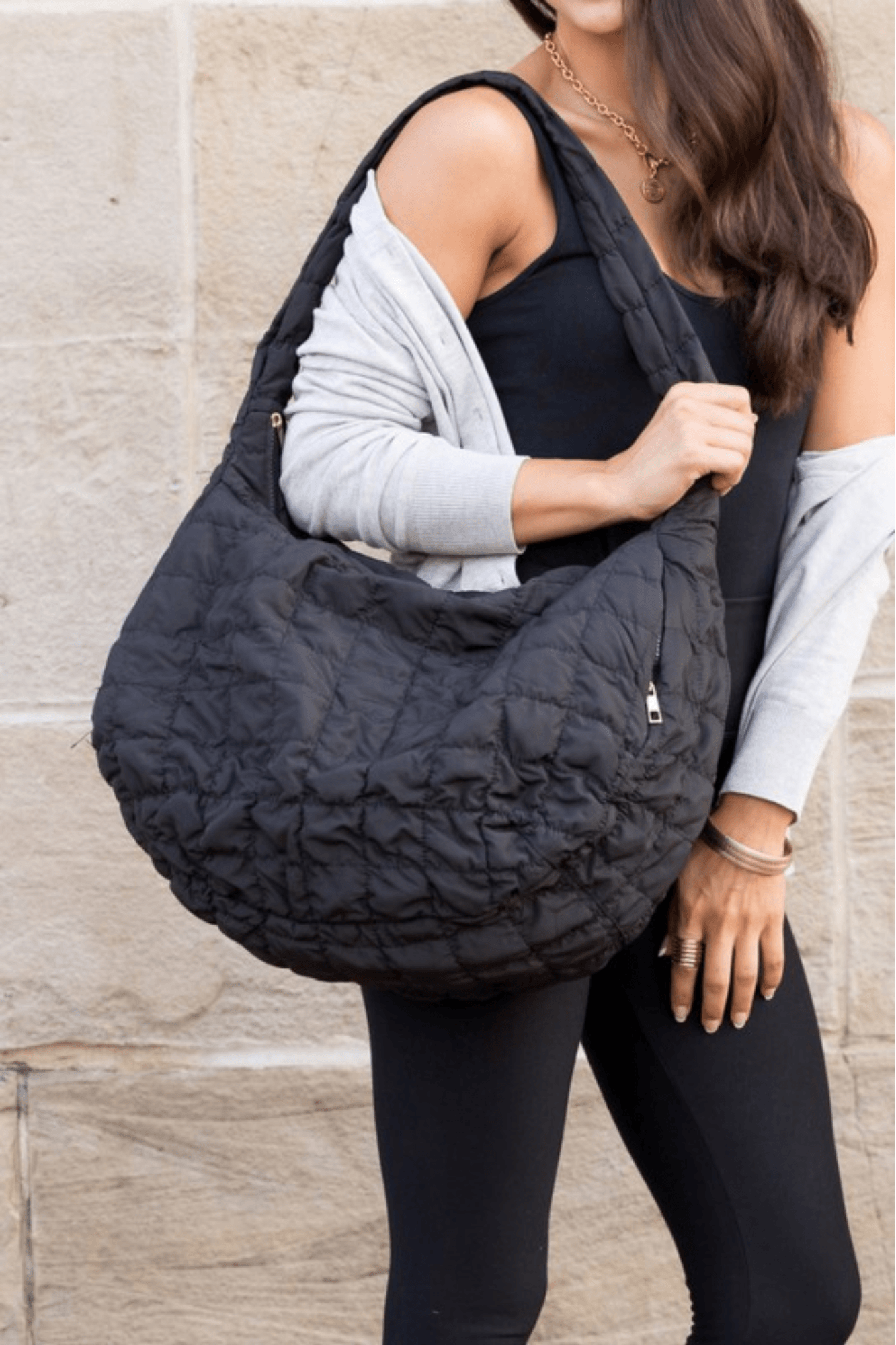 Black Quilted Messenger Shoulder Bag