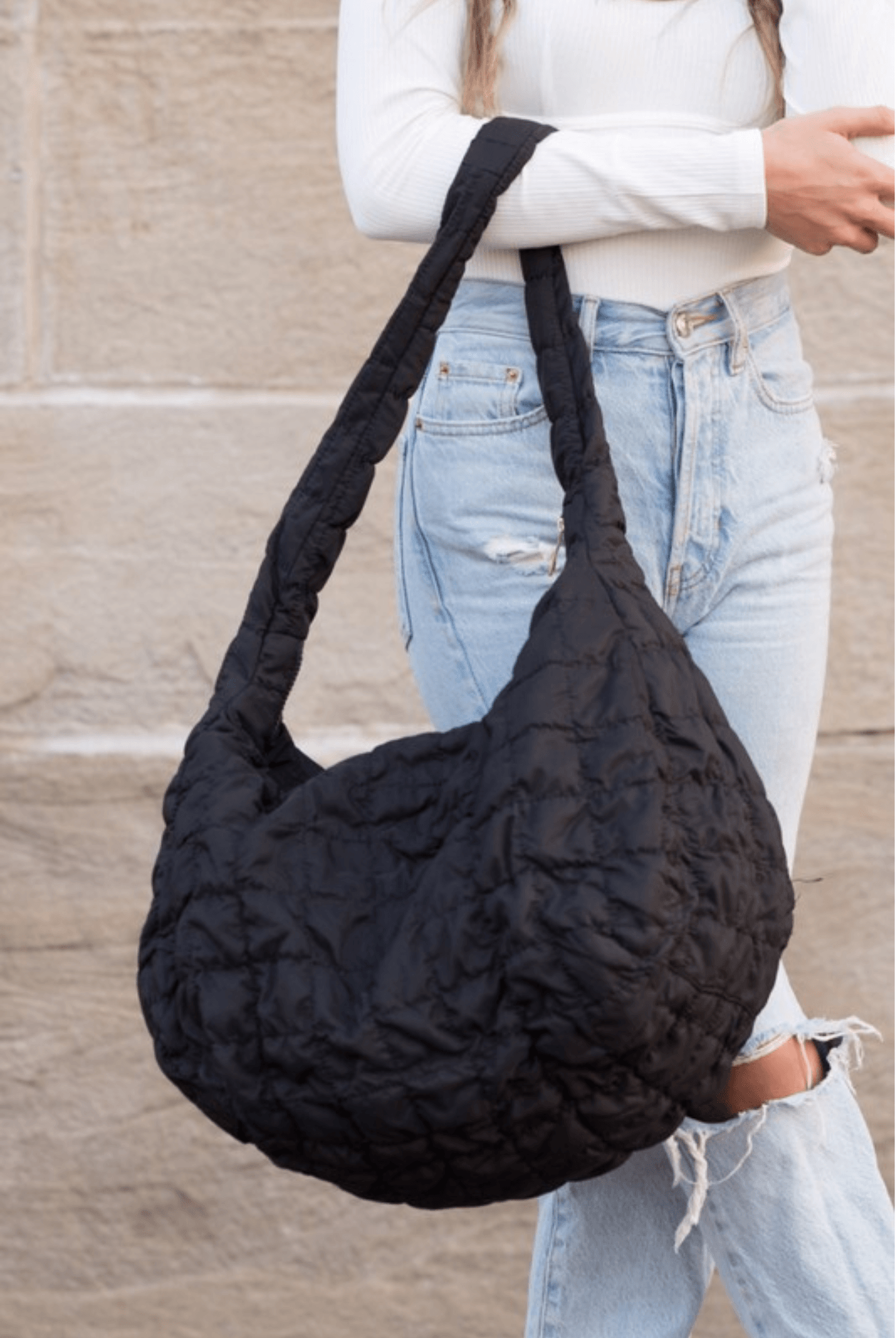 Black Oversized Quilted Messenger Bag - Two Elevens Boutique