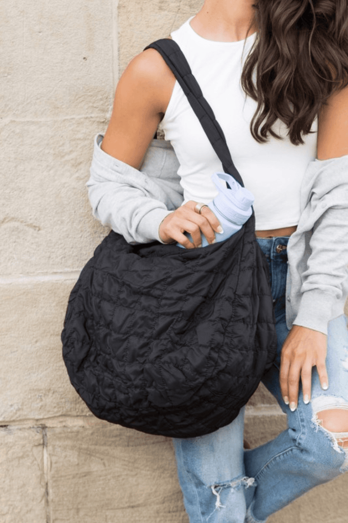 Black Oversized Quilted Messenger Bag - Two Elevens Boutique