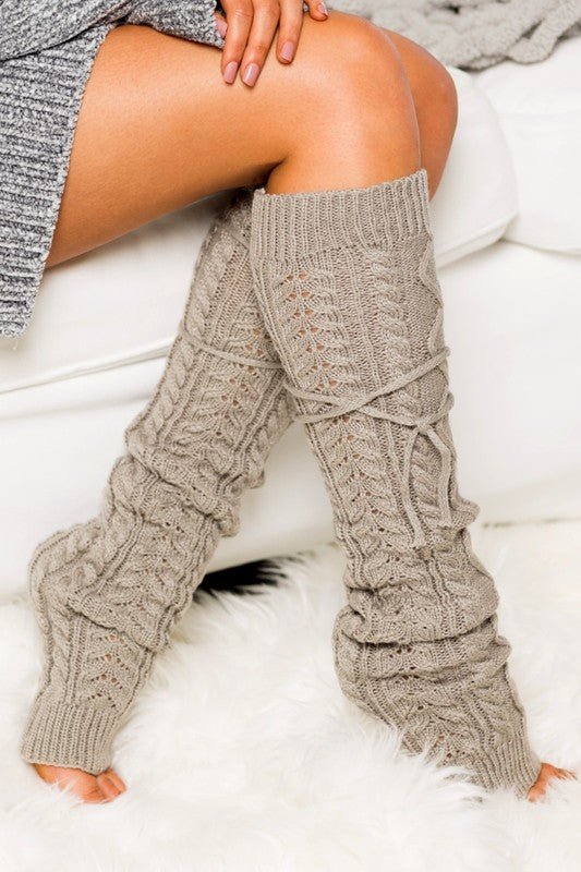 Cable Knit Tie Leg Warmers - Two Elevens Boutique