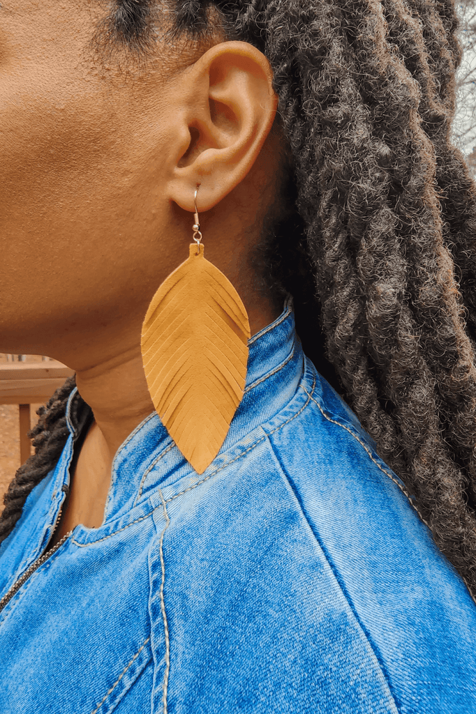 Jewel Tone Leather Leaf Earrings - Two Elevens Boutique