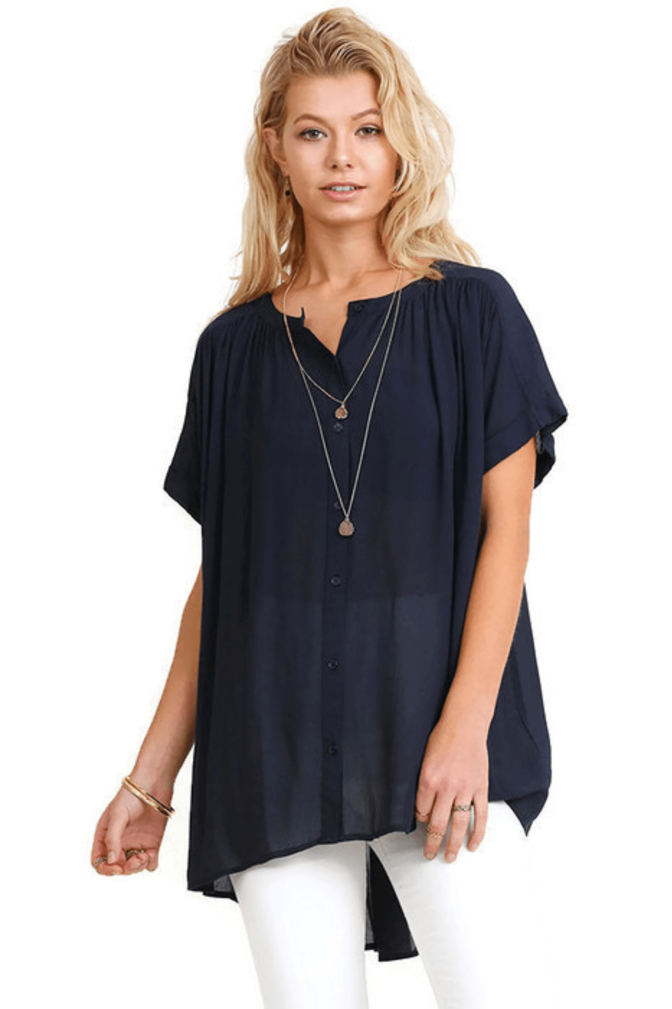 Mandarin Collar Button Up Tunic - Two Elevens Boutique