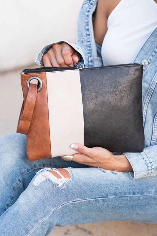 Neutral Color Block Clutch - Two Elevens Boutique