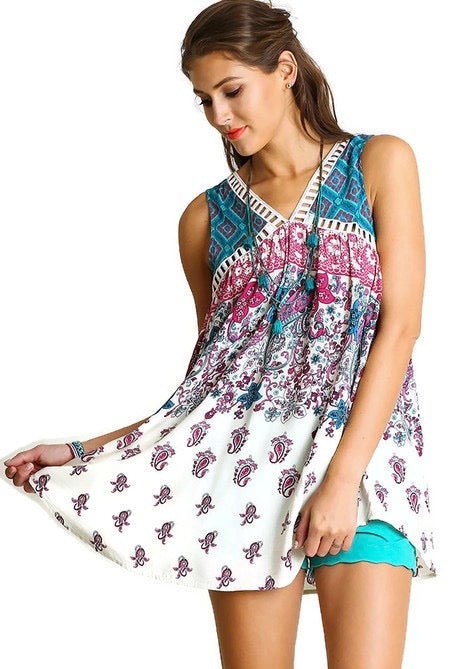 Paisley Print Sleeveless Tunic - Two Elevens Boutique