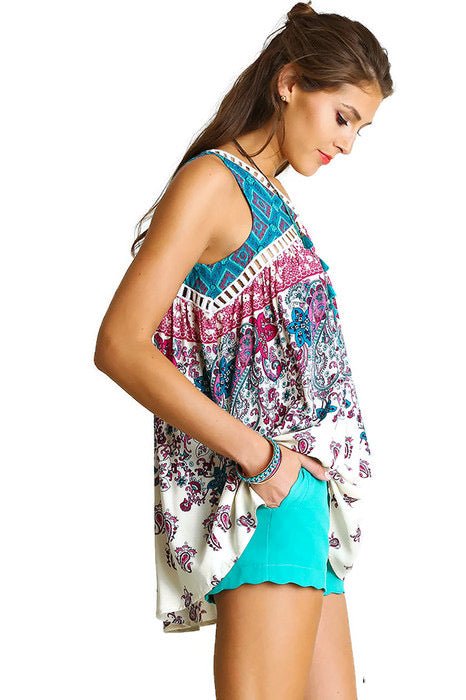 Paisley Print Sleeveless Tunic - Two Elevens Boutique
