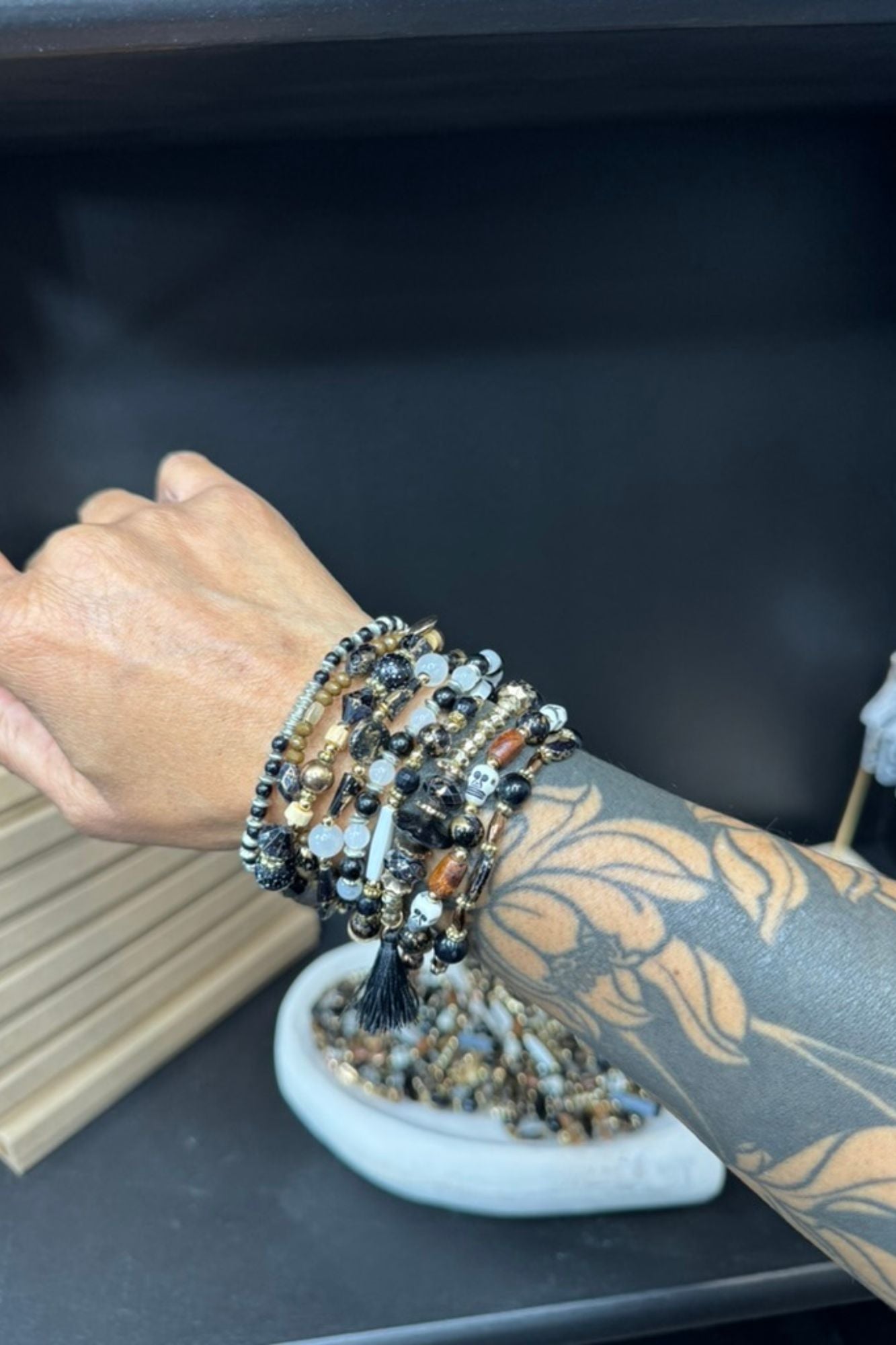 Skull Charmed Beads Bracelet - Adorned Rebel