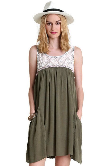 Umgee Sleeveless Dress with Lace Detail