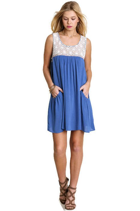 Umgee Sleeveless Dress with Lace Detail