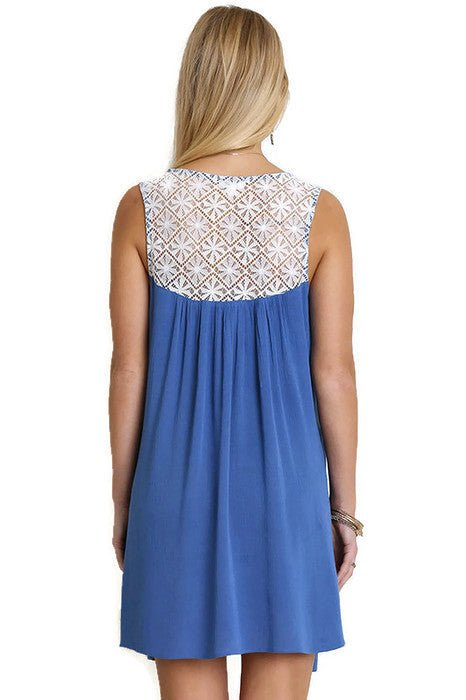 Back view of Umgee Sleeveless Dress with Lace Detail
