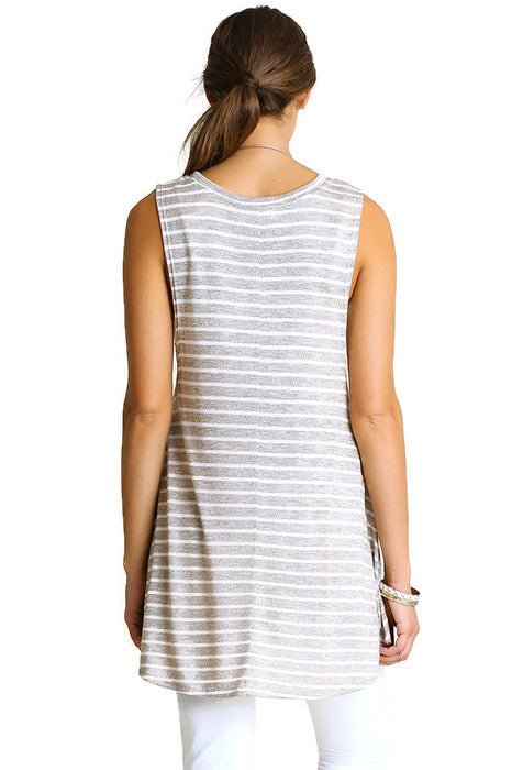 Sleeveless Low Sides Striped Tunic - Two Elevens Boutique