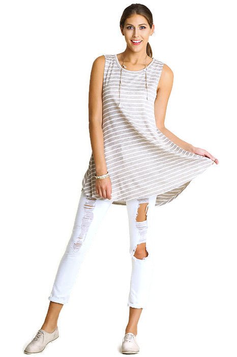 Sleeveless Low Sides Striped Tunic - Two Elevens Boutique