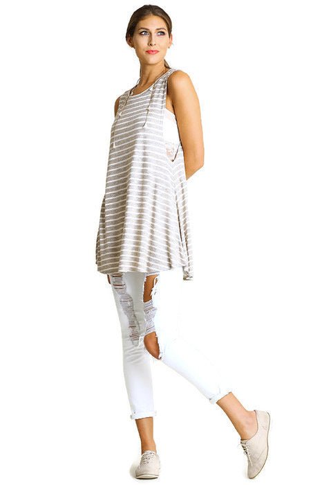 Sleeveless Low Sides Striped Tunic - Two Elevens Boutique