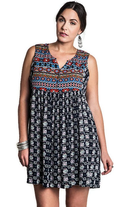 Sleeveless Printed Peasant Dress - Two Elevens Boutique