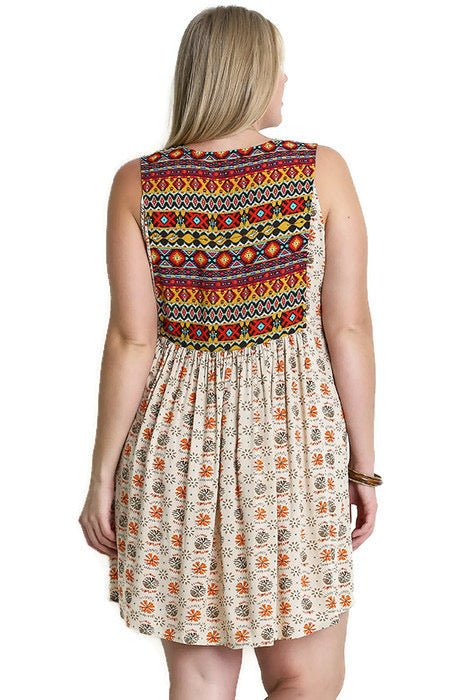 Sleeveless Printed Peasant Dress - Two Elevens Boutique