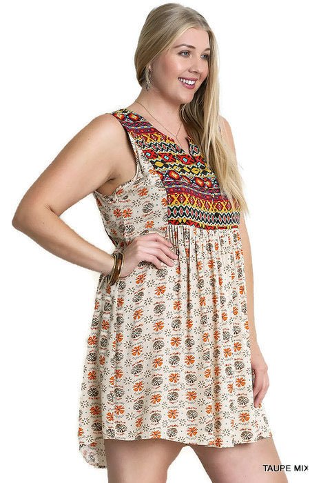 Sleeveless Printed Peasant Dress - Two Elevens Boutique