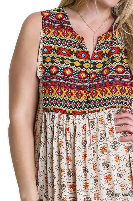 Sleeveless Printed Peasant Dress - Two Elevens Boutique