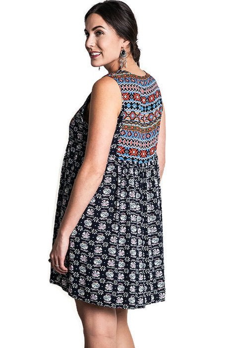 Sleeveless Printed Peasant Dress - Two Elevens Boutique