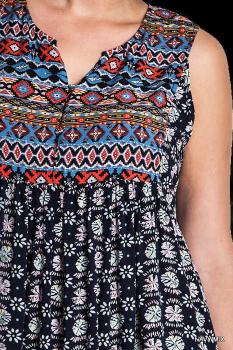 Sleeveless Printed Peasant Dress - Two Elevens Boutique