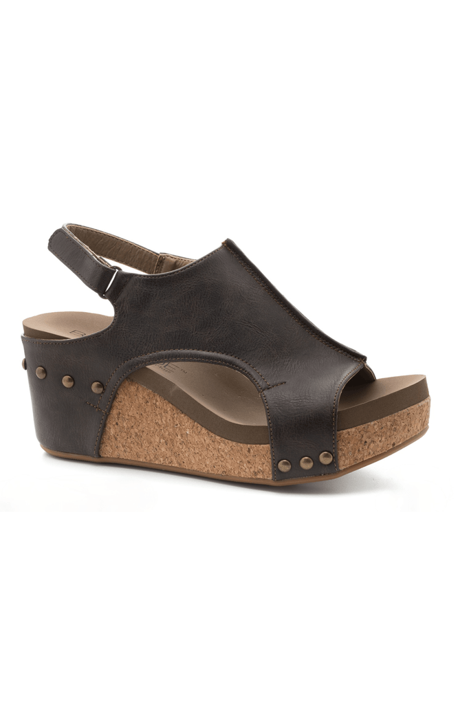 Smooth Chocolate Cork Wedge Sandal - Two Elevens Boutique
