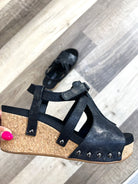 Starry Black Cork Wedge Sandals - Two Elevens Boutique