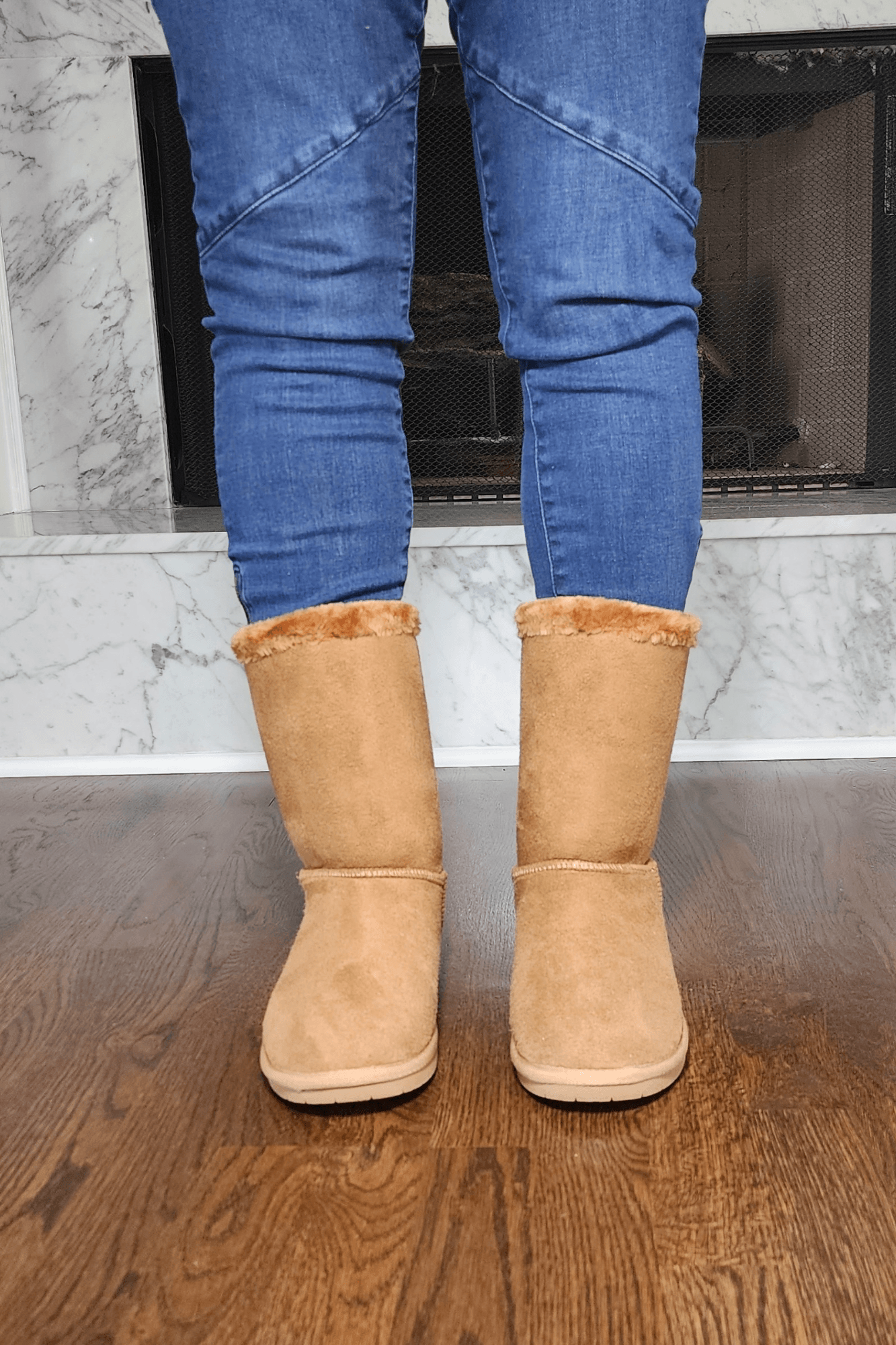 Tan Faux Fur Boots with Bow Tie Detail - Two Elevens Boutique