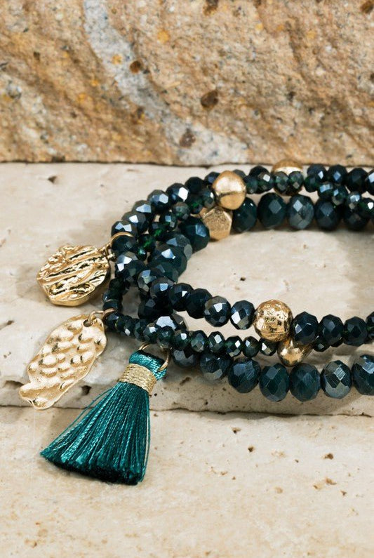 Teal Green Glass Bead Stacked Bracelet - Two Elevens Boutique