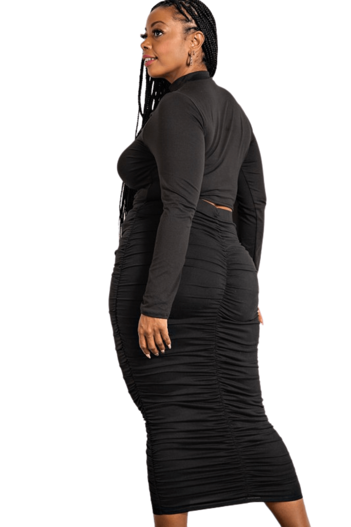 Two Piece Long Sleeve Ruched Top and Skirt Set - Two Elevens Boutique