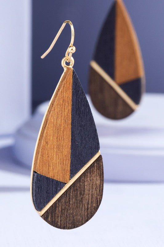 Wood Color Block Drop Earrings - Two Elevens Boutique