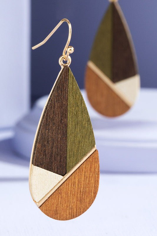 Wood Color Block Drop Earrings - Two Elevens Boutique